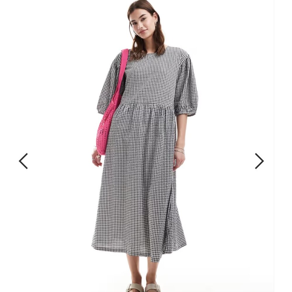 Monki Black and White Gingham Dress | Size Medium - Picture 2 of 10
